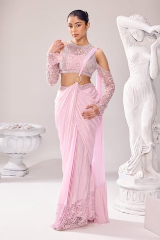 Jade By Ashima Alma Ring Pre-Draped Saree With Embellished Blouse 