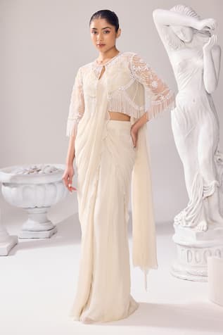 Jade By Ashima Audrey Pre-Draped Saree Set With Embroidered Jacket 