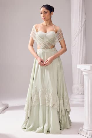 Jade By Ashima Austin Layered Embroidered Draped Lehenga Set 