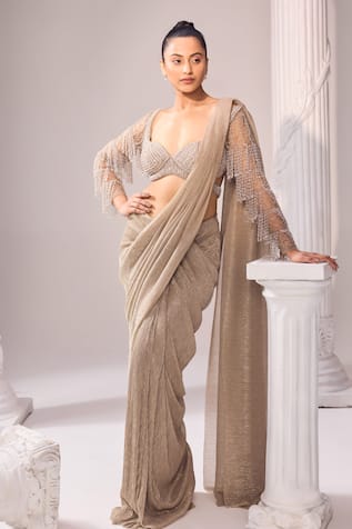 Jade By Ashima Glits Metallic Embroidered Saree With Blouse 