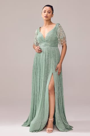 Jade By Ashima Glory Crystal Tassel Embroidered Gown 