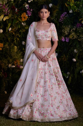 Shyam Narayan Prasad Floral Block Print Lehenga Set 