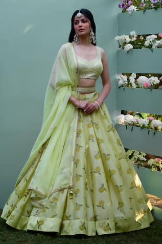 Shyam Narayan Prasad Floral Block Pattern Lehenga Set 
