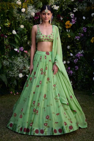 Shyam Narayan Prasad Floral Block Print Blouse Lehenga Set 