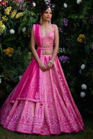 Shyam Narayan Prasad Thread & Gota Embroidered Lehenga Set 