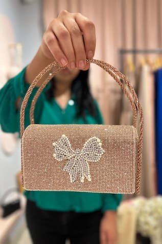 Ozel Bow Rose Embellished Flap Bag 