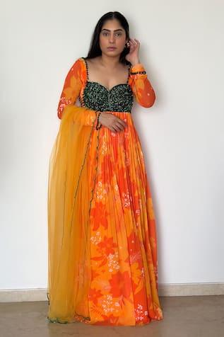 Harshita Singhvi Abstract Floral Print Anarkali With Dupatta 