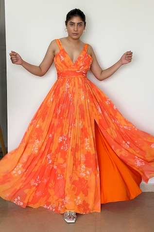 Harshita Singhvi Floral & Leaf Print Maxi Dress