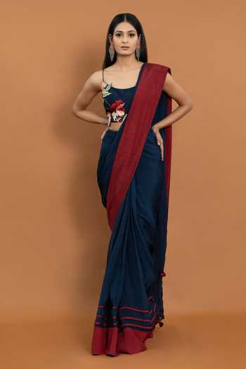 Aurouss Blue Pre-Draped Saree With Applique Blouse 