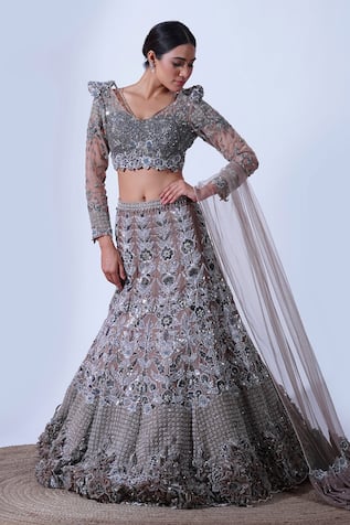 Aurouss Megha Midnight Garden Embellished Bridal Lehenga Set 