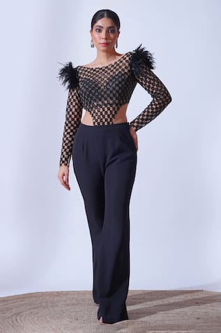 Aurouss Piya Cutdana Fleur Jaal Bodysuit With Bootcut Pant 