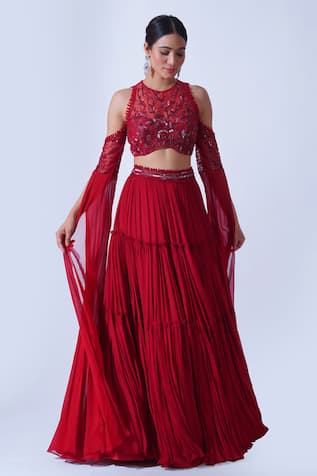 Aurouss Ananya Pleated Tiered Lehenga Set 