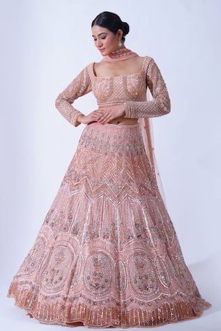 Aurouss Rumi French Fleur Embroidered Bridal Lehenga Set 