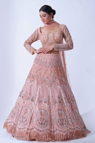 Aurouss Rumi French Fleur Embroidered Bridal Lehenga Set