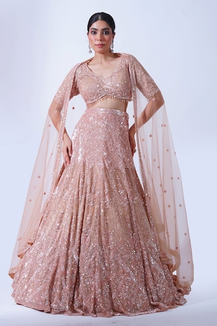 Aurouss Jasmine Crystal Gullista Encrusted Bridal Lehenga Set