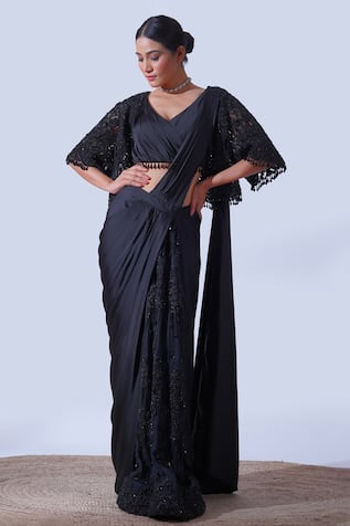 Aurouss Crystal Helix Embellished Cutwork Cape 