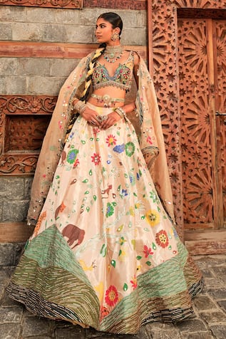 Aditi Gupta Paithani Botanical Woven Bridal Lehenga Set 