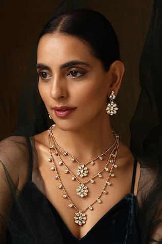 SWABHIMANN Floral Kundan Embellished Layered Necklace Set 