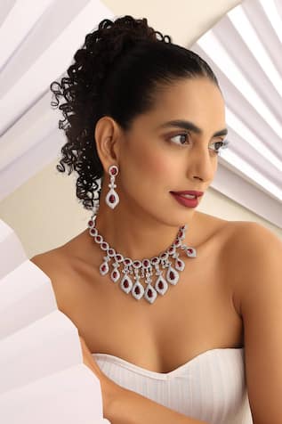 SWABHIMANN Zirconia Drop Embellished Necklace Set 