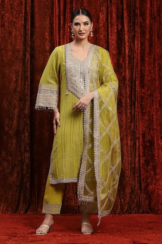 Dori Embroidered Mirrorwork Kurta Pant Set 