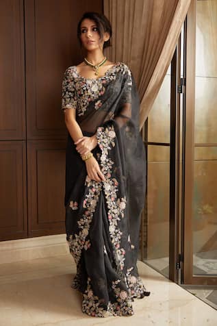 Prisho Musk Garden Zardozi Embroidered Organza Saree With Blouse 