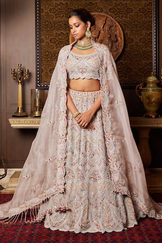 Prisho Baroque Bloom Thread Dori Embroidered Bridal Lehenga Set 