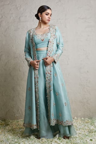 Prisho Border Embroidered Jacket Sharara Set 