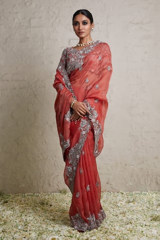 Prisho Zardozi Placement Embroidered Saree With Blouse 