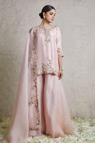 Prisho Floral Border Embroidered Kurta Sharara Set 