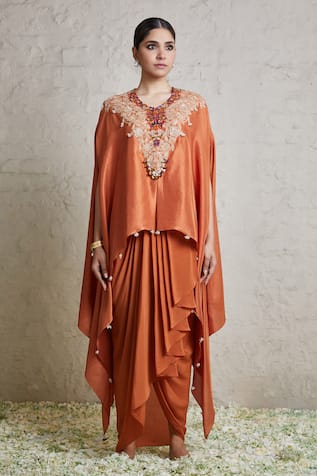 Prisho Neckline Embroidered Kaftan & Dhoti Skirt Set 