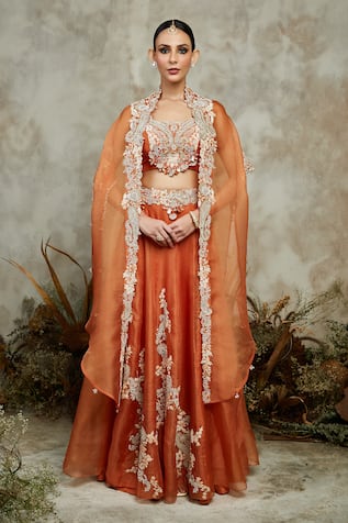 Prisho Zardozi Embroidered Cape Lehenga Set 