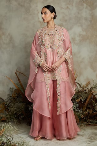 Prisho Dori Embroidered Cape Sharara Set 