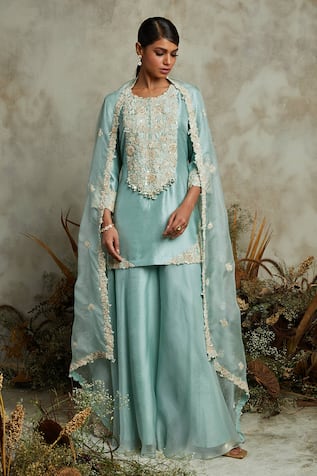 Prisho Blossom Thread Embroidered Kurta Sharara Set 