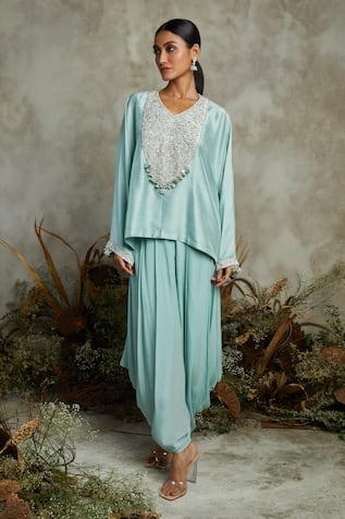 Prisho Zardozi Blossom Embroidered Kaftan With Cowl Pant 