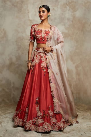 Prisho Bridal Abstract Floral Embroidered Lehenga Set 