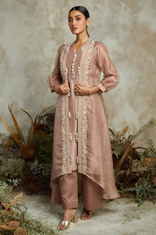 Prisho Floral Embroidered Jacket Pant Set 