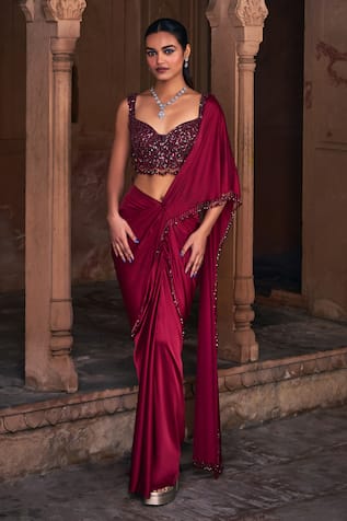 DiyaRajvvir Pre-Draped Skirt Saree With Sequin Embroidered Blouse 