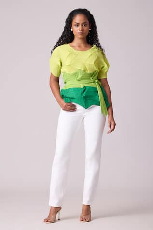 Scarlet Sage Gia Colorblock Pleated Top With Belt 