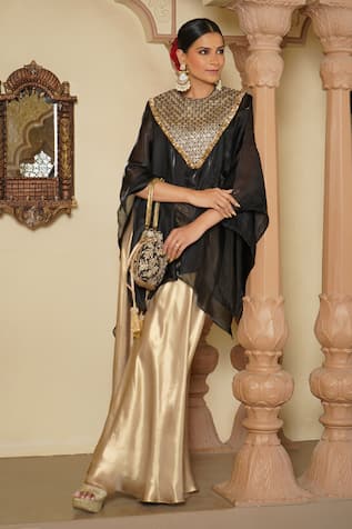 Monk & Mei Sequin Fleur Jaal Embroidered Yoke Cape Sharara Set 