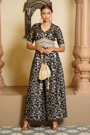 Monk & Mei Tehzeeb Mughal Garden Woven Brocade Jumpsuit 