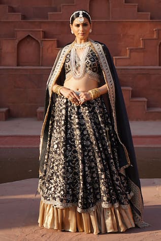 Monk & Mei Mishri Florin Jaal Brocade Layered Lehenga Set 