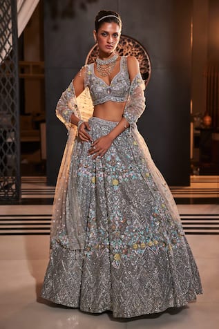 Kalighata Glory Floral Hand Embroidered Lehenga Set 