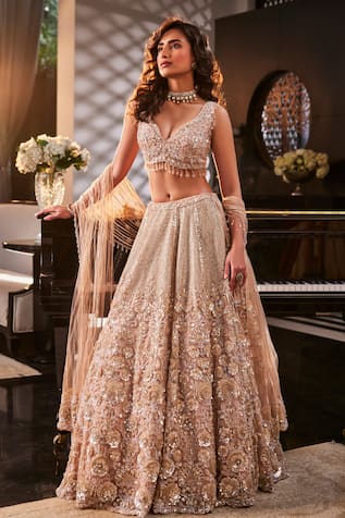 Kalighata Sparkle Floral Hand Embroidered Lehenga Set 