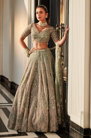 Kalighata Kyle Paisley Hand Embroidered Bridal Lehenga Set 