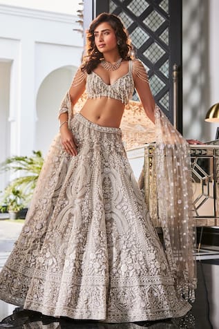 Kalighata Nitya Floral Hand Embroidered Lehenga Set 