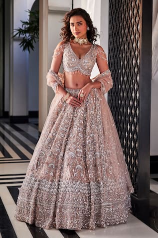 Kalighata Turquiose Floral Hand Embroidered Bridal Lehenga Set 