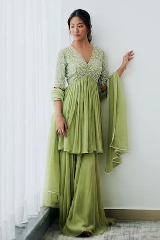 Lavanya Ahuja Yoke Beads Embroidered Kurta Sharara Set 