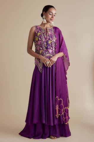 Keith Gomes Floral Embellished Kurta Palazzo Set 