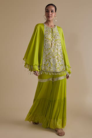 Keith Gomes Bead Embroidered Kurta & Gharara Set 