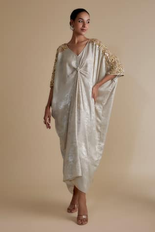 Keith Gomes Floral Sleeve Embroidered Kaftan Dress 